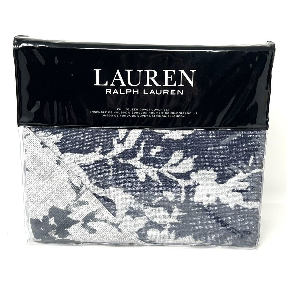 Ralph Lauren Eva Botanical Full Queen Duvet Cover Set 2 Shams Navy Multi SATEEN
